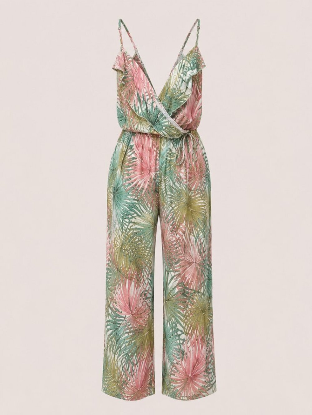 O'Neill Tropical Palm Print Cropped Wide Leg Jumpsuit Size L